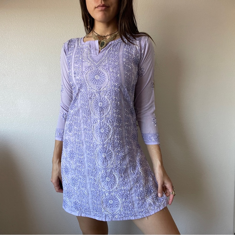 Handmade purple embroidered tunic dress